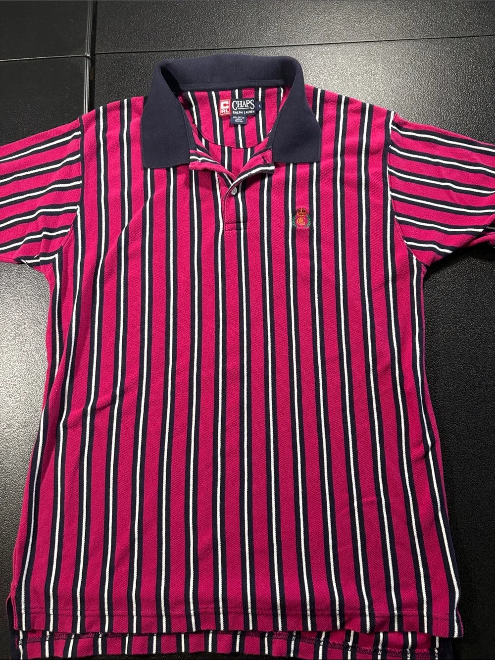 Vintage Chaps Ralph Lauren Polo Shirt Men’s Large Red Navy Striped 90s Preppy